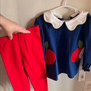 Blue and Red Apple Outfit for Kids back to school set 2T